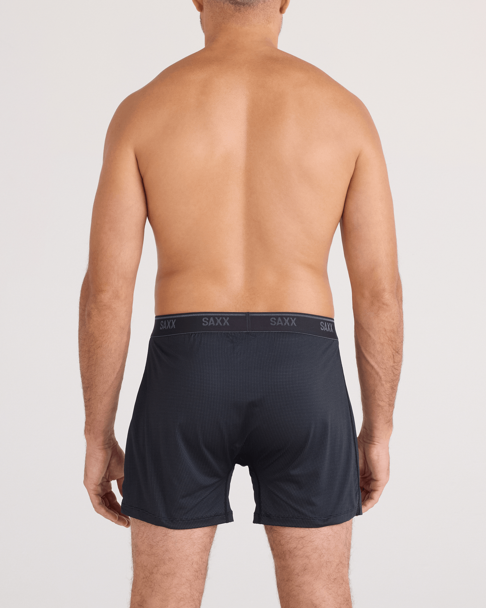 Back - Model wearing Quest Quick-Dry Mesh Boxer Short Fly in Black