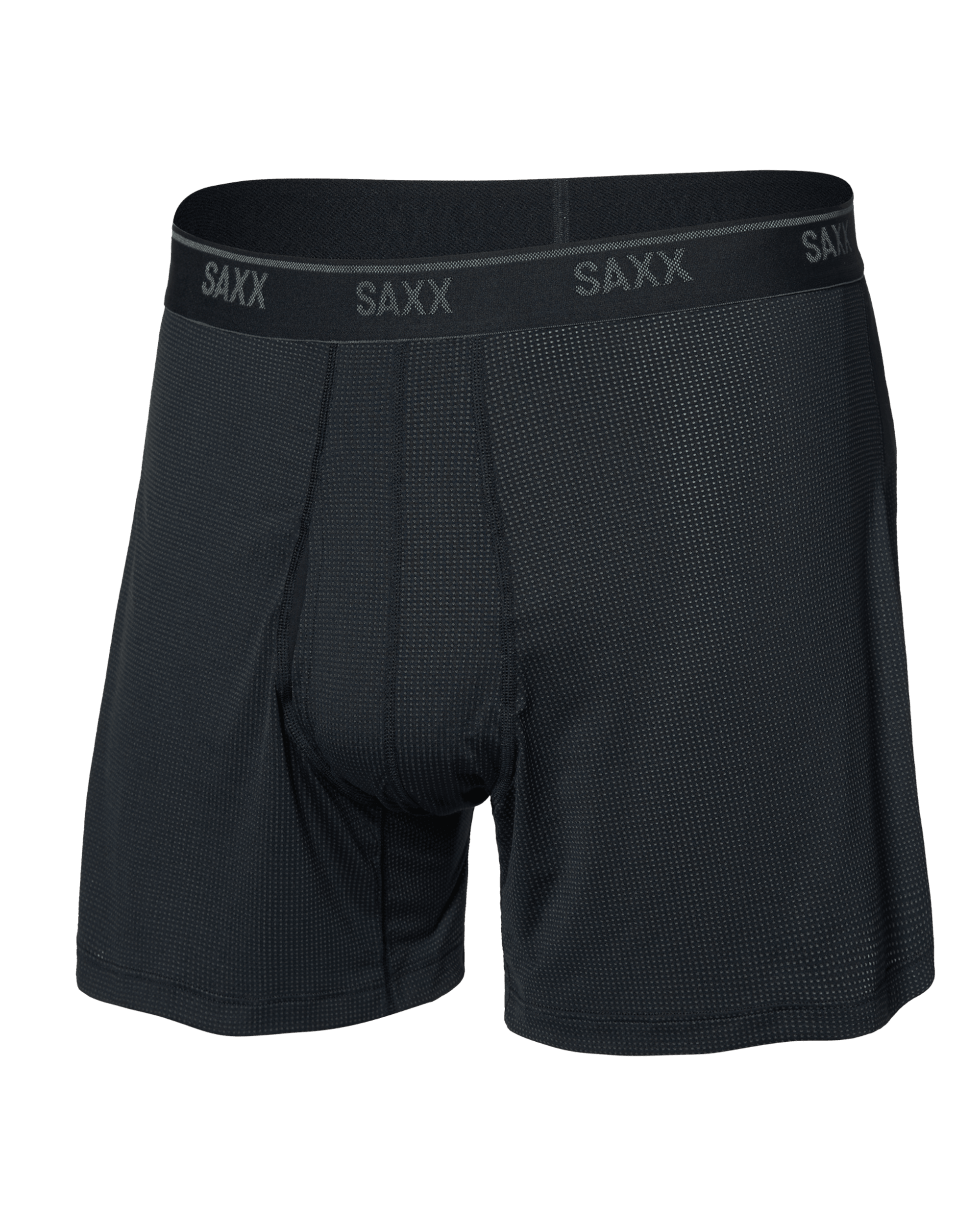 Front of Quest Quick-Dry Mesh Boxer Short Fly in Black