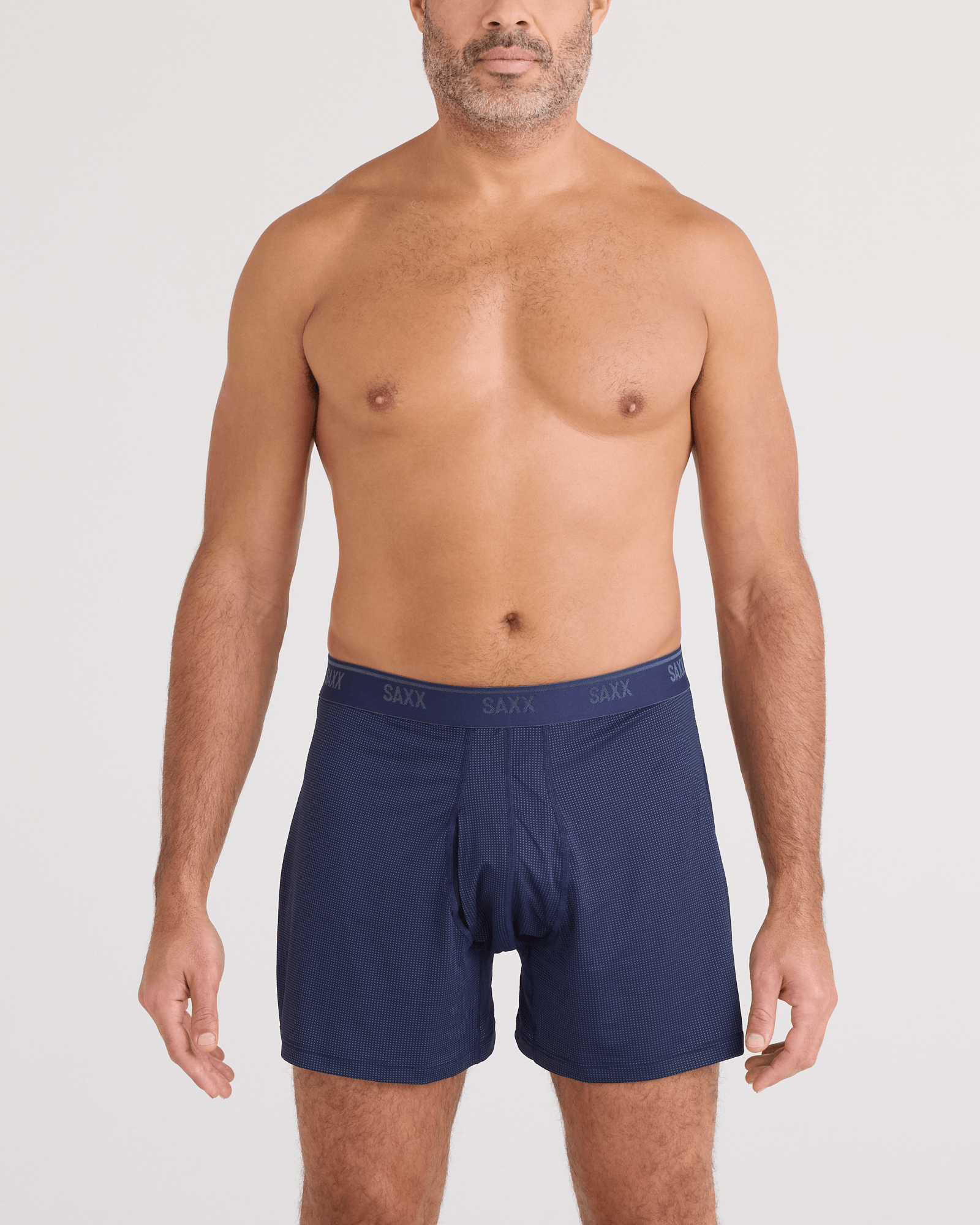 Front - Model wearing Quest Quick-Dry Mesh Boxer Short Fly in Maritime