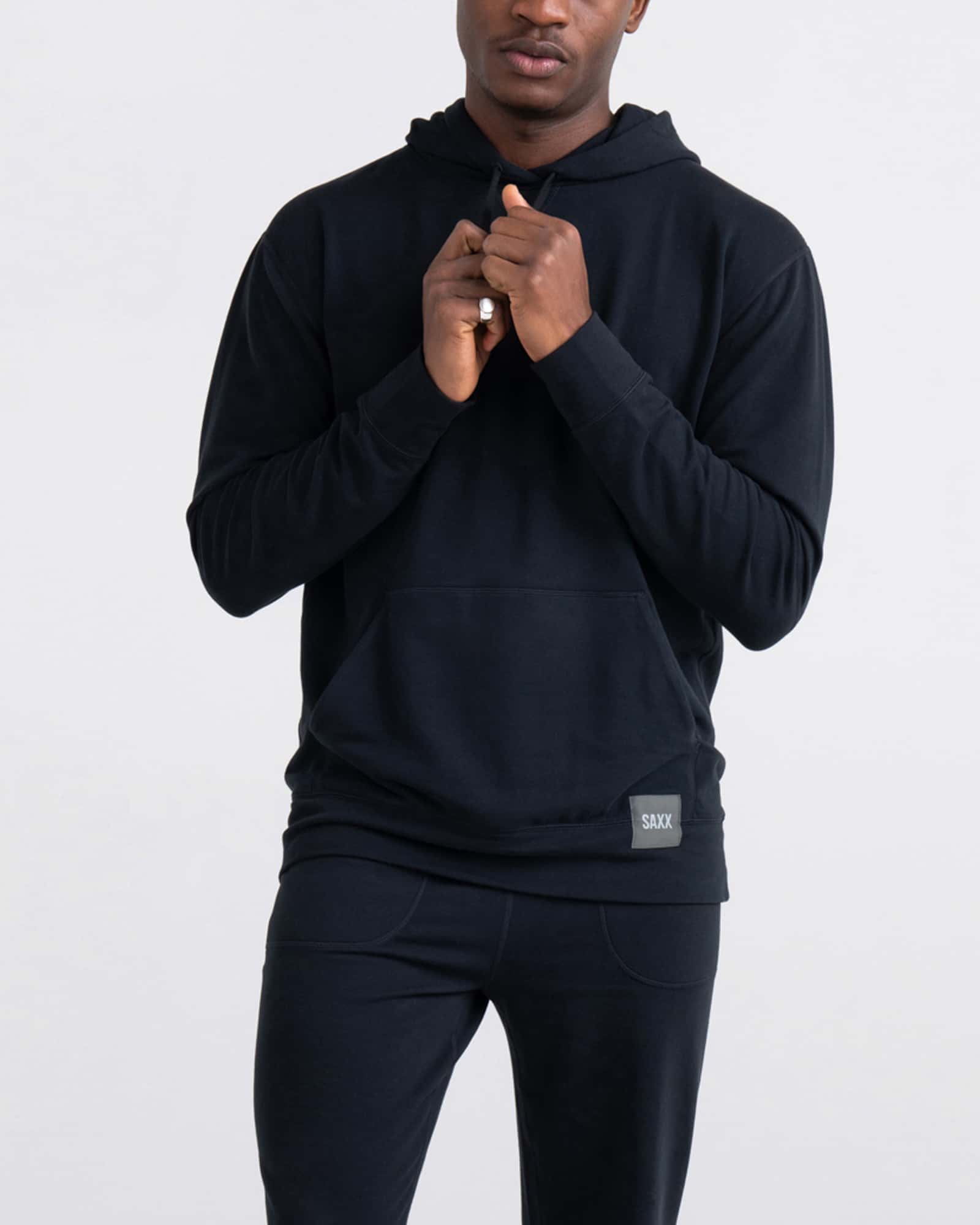 Front - Model wearing 3Six Five Hoodie in Black