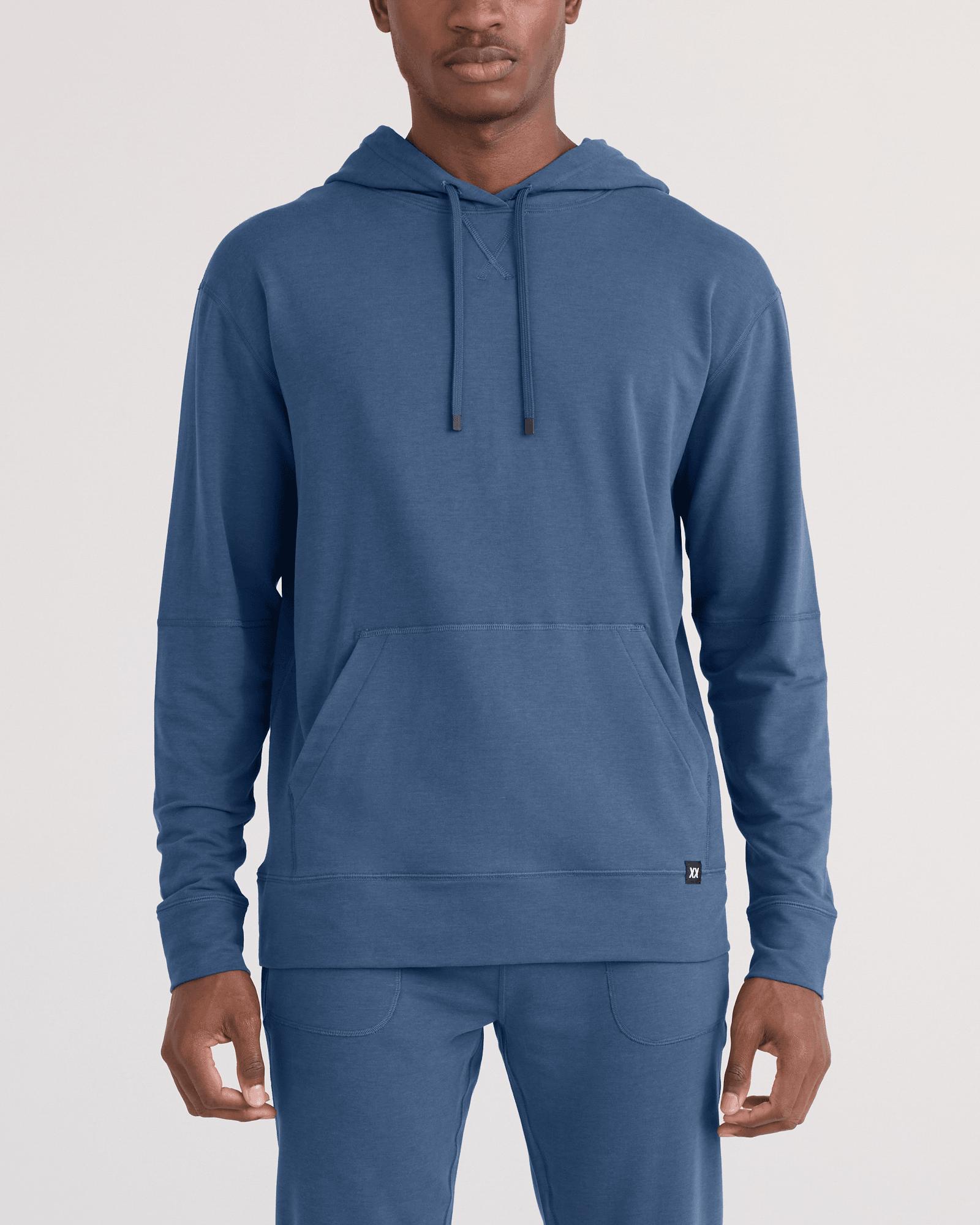 Front - Model wearing 3Six Five Hoodie in Washed Indigo