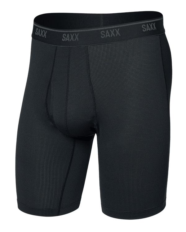 Front of Quest Quick-Dry Mesh Long Boxer Brief Fly in Black