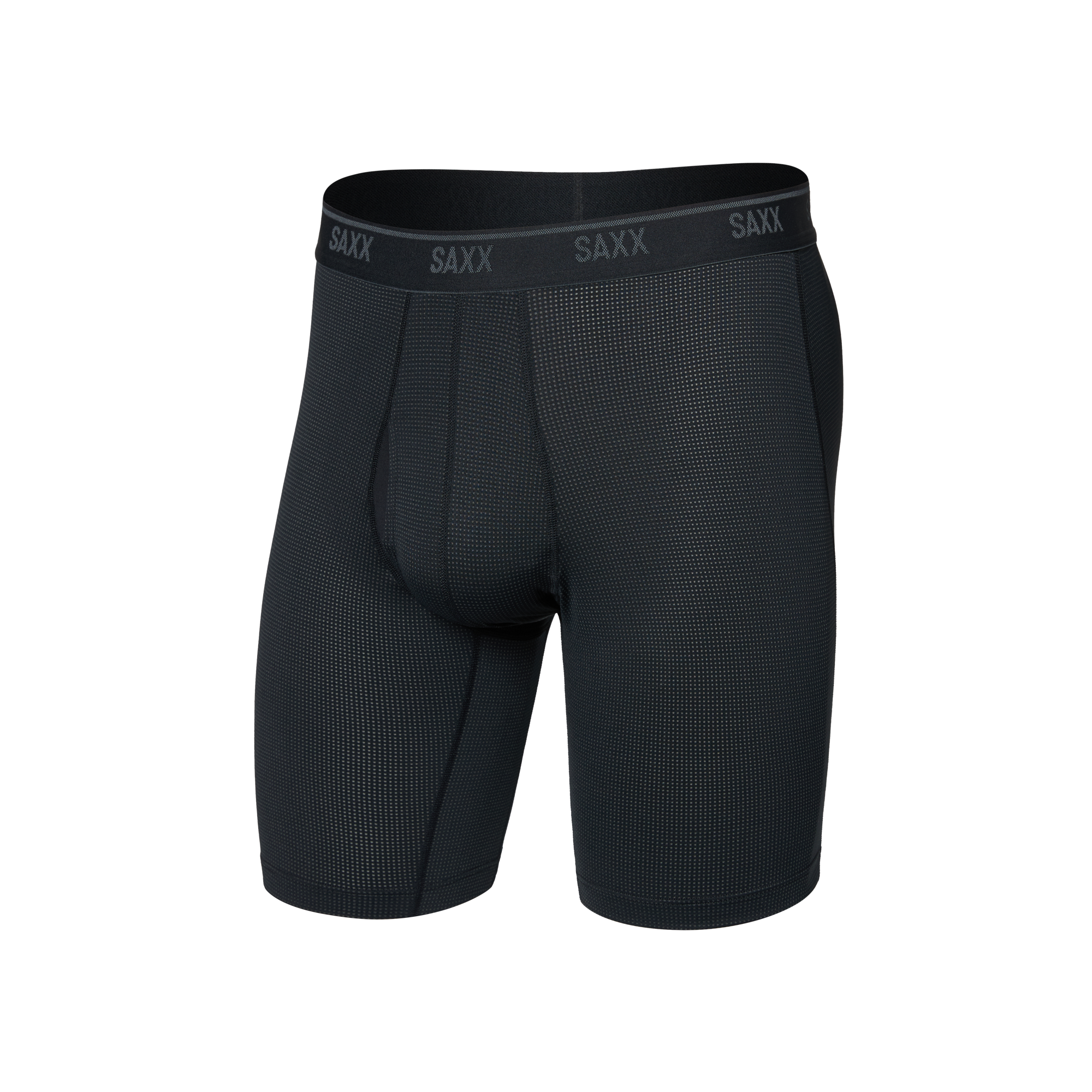 Front of Quest Quick-Dry Mesh Long Boxer Brief Fly in Black