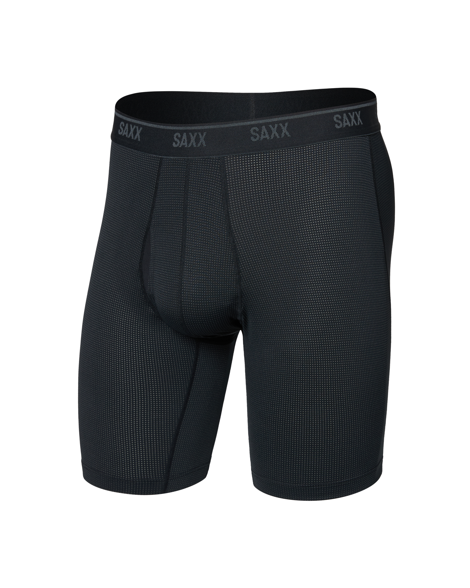 Front of Quest Quick-Dry Mesh Long Boxer Brief Fly in Black