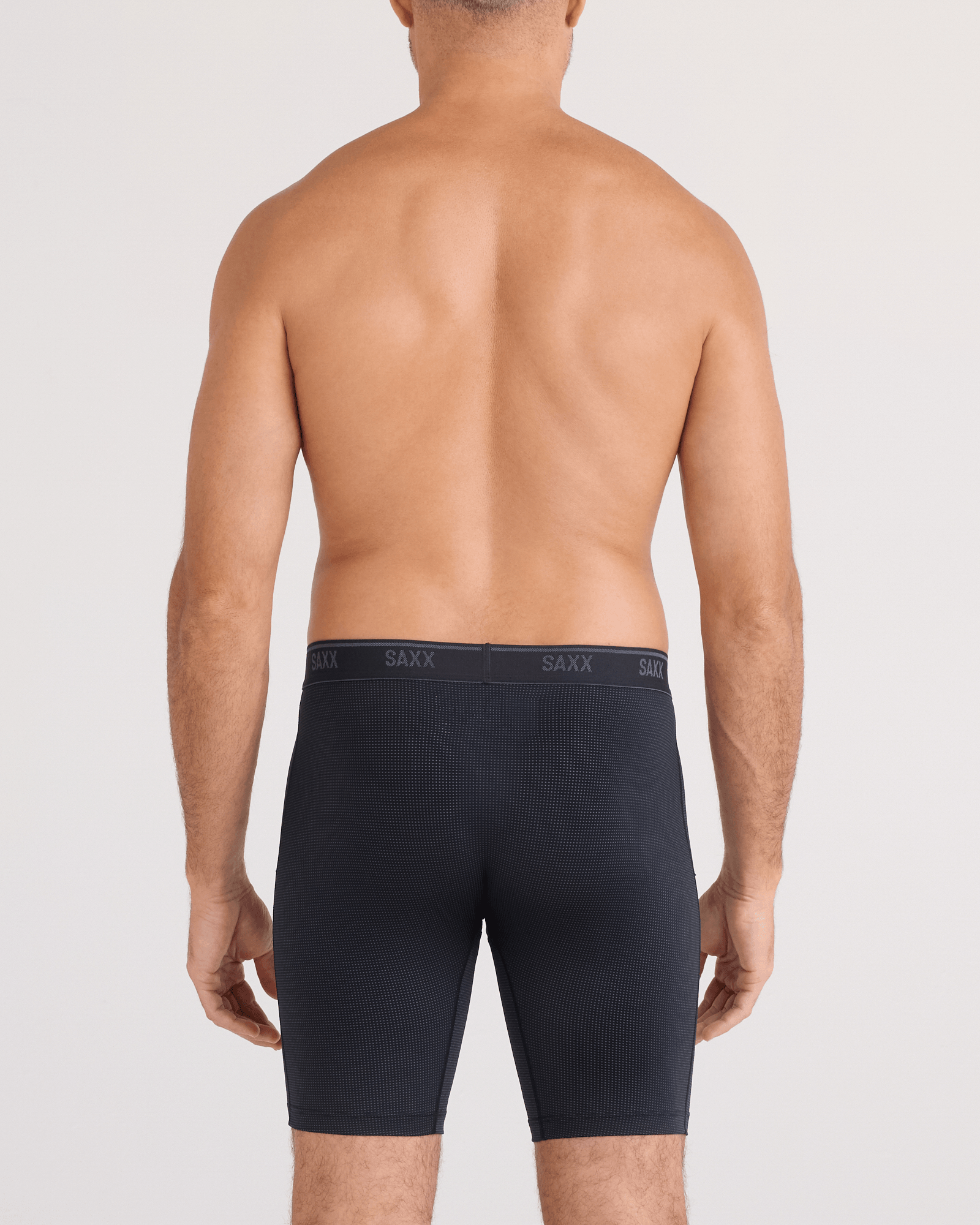Back - Model wearing Quest Quick-Dry Mesh Long Boxer Brief Fly in Black