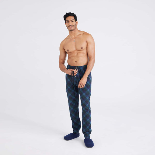 Front - Model wearing Droptemp® Cooling Sleep Sleep Pant in Bison Check-Maritime