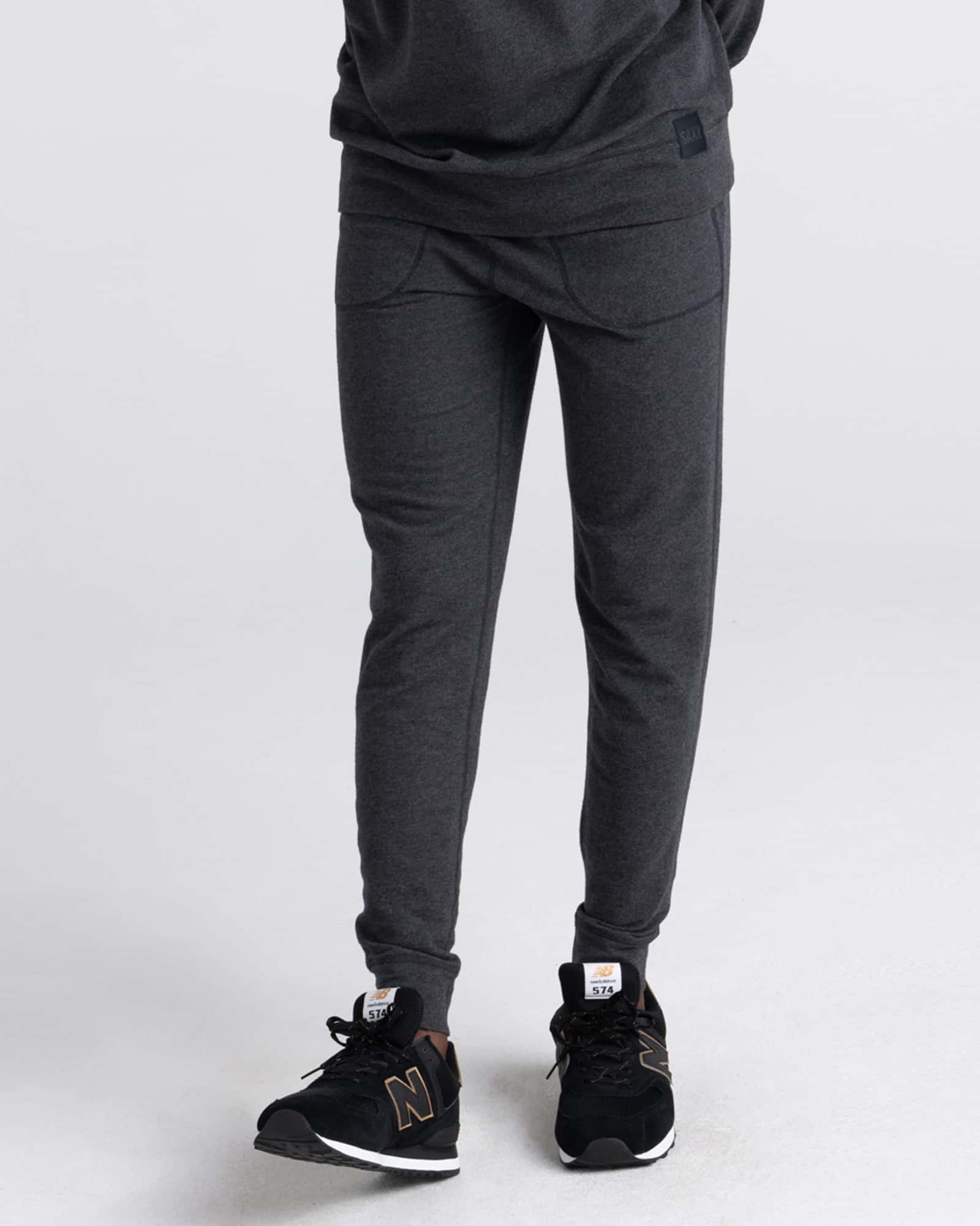 Front - Model wearing 3Six Five Pant in Black Heather
