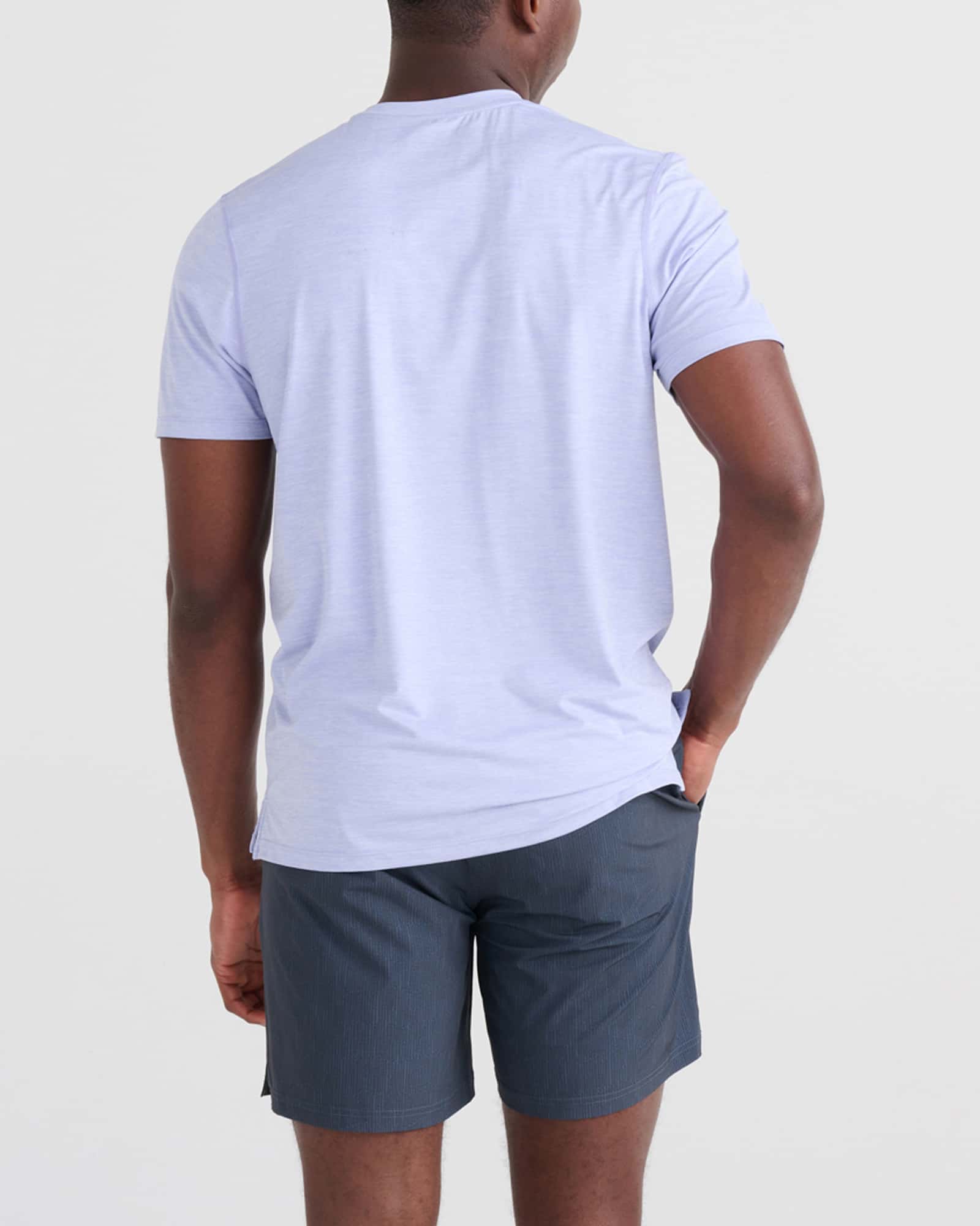 Back - Model wearing Multi-Sport 2N1 Short 7" in Striation Slub-Black