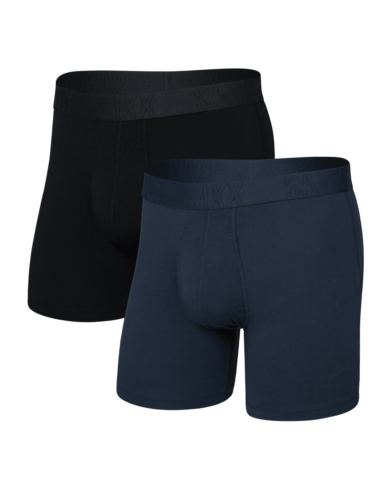 Front of DropTemp Cooling Cotton Boxer Brief Fly 2 Pack in Dark Ink/Black