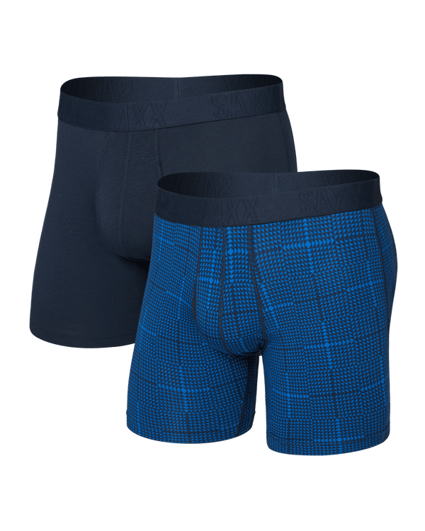 Front of DropTemp Cooling Cotton Boxer Brief Fly 2 Pack in Rad Plaid/Dark Ink