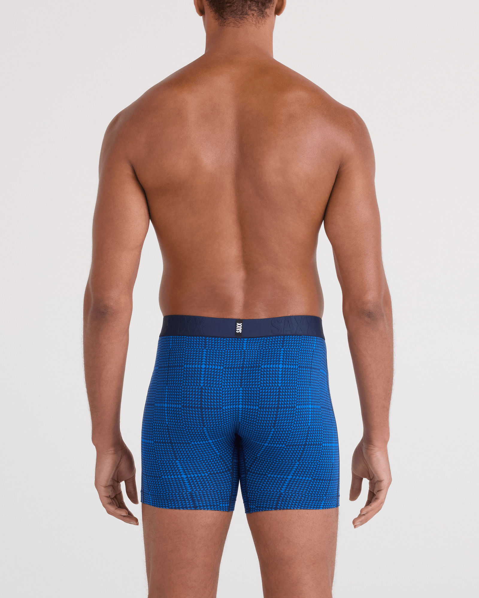 Back - Model wearing DropTemp Cooling Cotton Boxer Brief Fly 2 Pack in Rad Plaid/Dark Ink