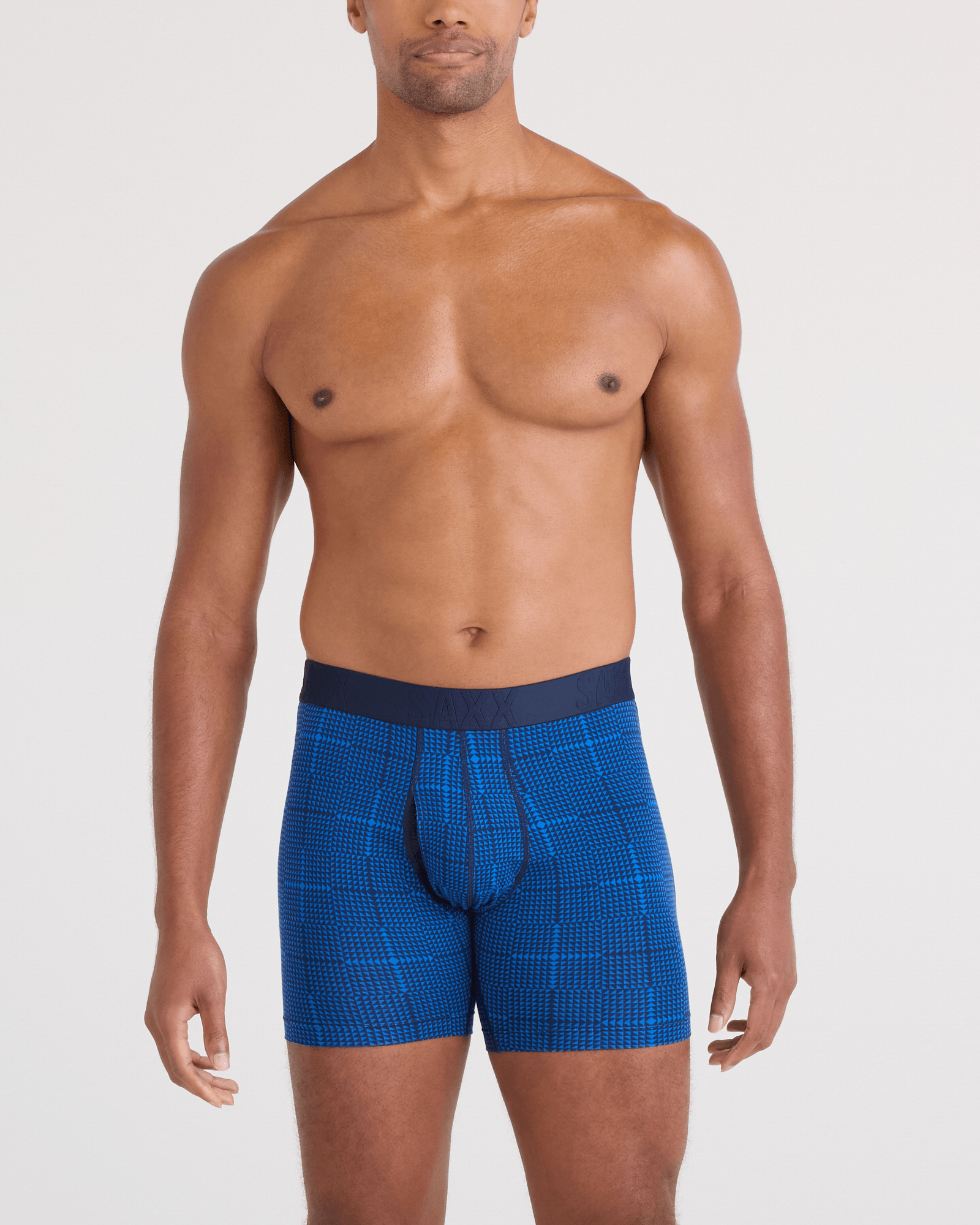 Front - Model wearing DropTemp Cooling Cotton Boxer Brief Fly 2 Pack in Rad Plaid/Dark Ink