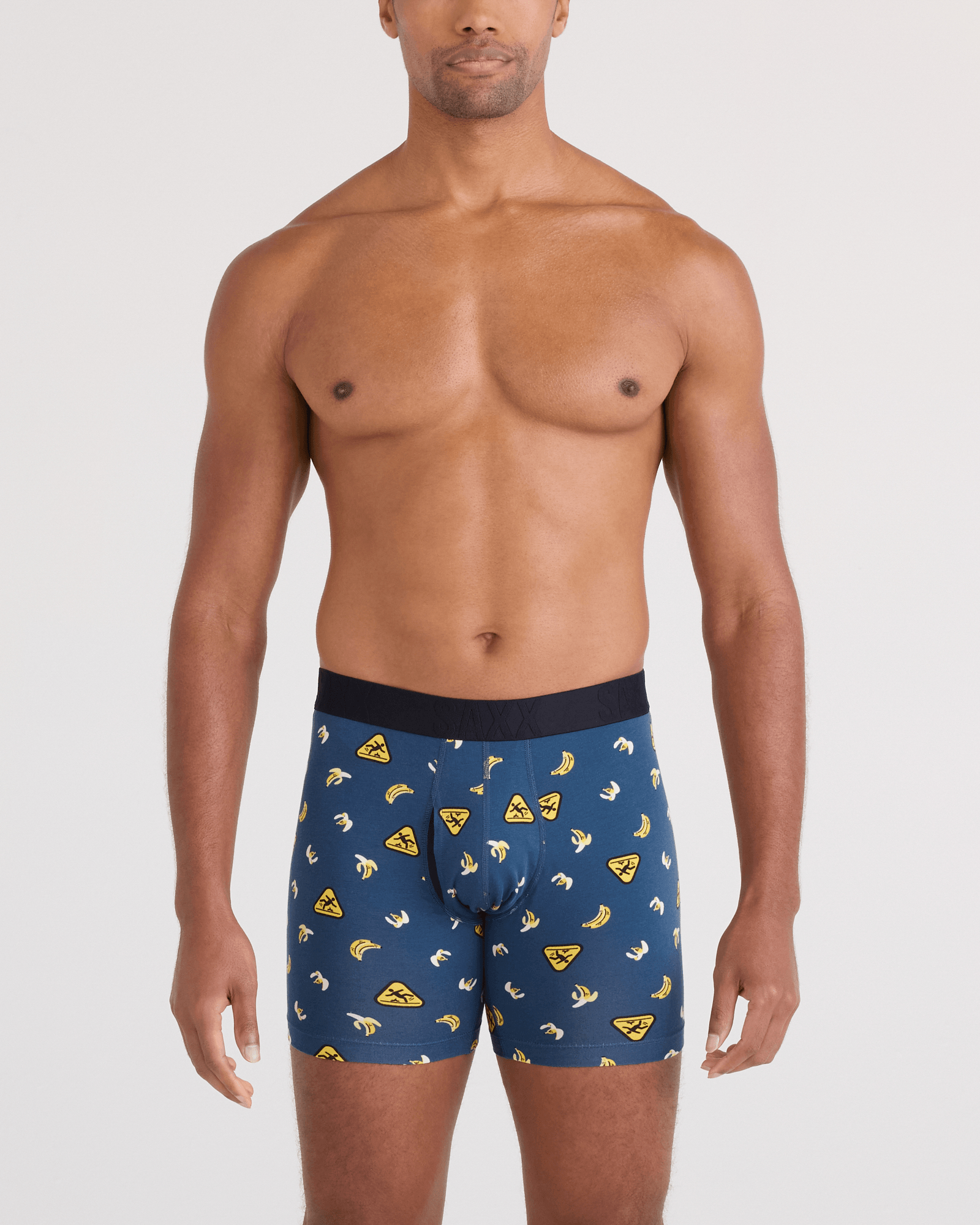 Front - Model wearing DropTemp Cooling Cotton Boxer Brief Fly 2 Pack in Safety First/Black