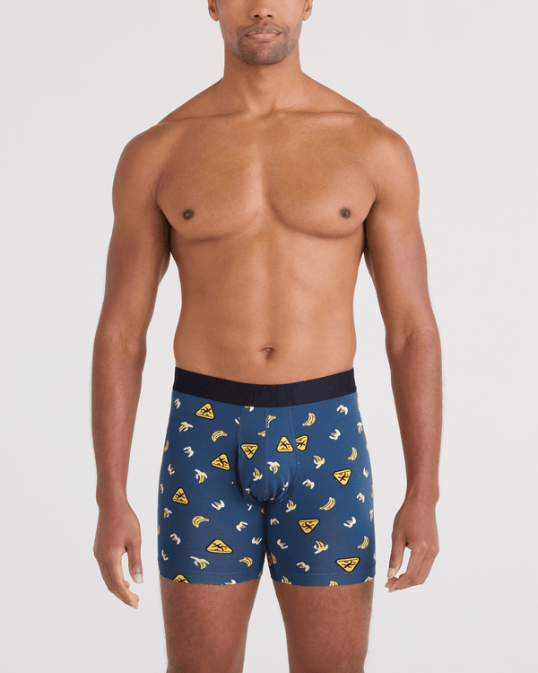 Front - Model wearing DropTemp Cooling Cotton Boxer Brief Fly 2 Pack in Safety First/Black