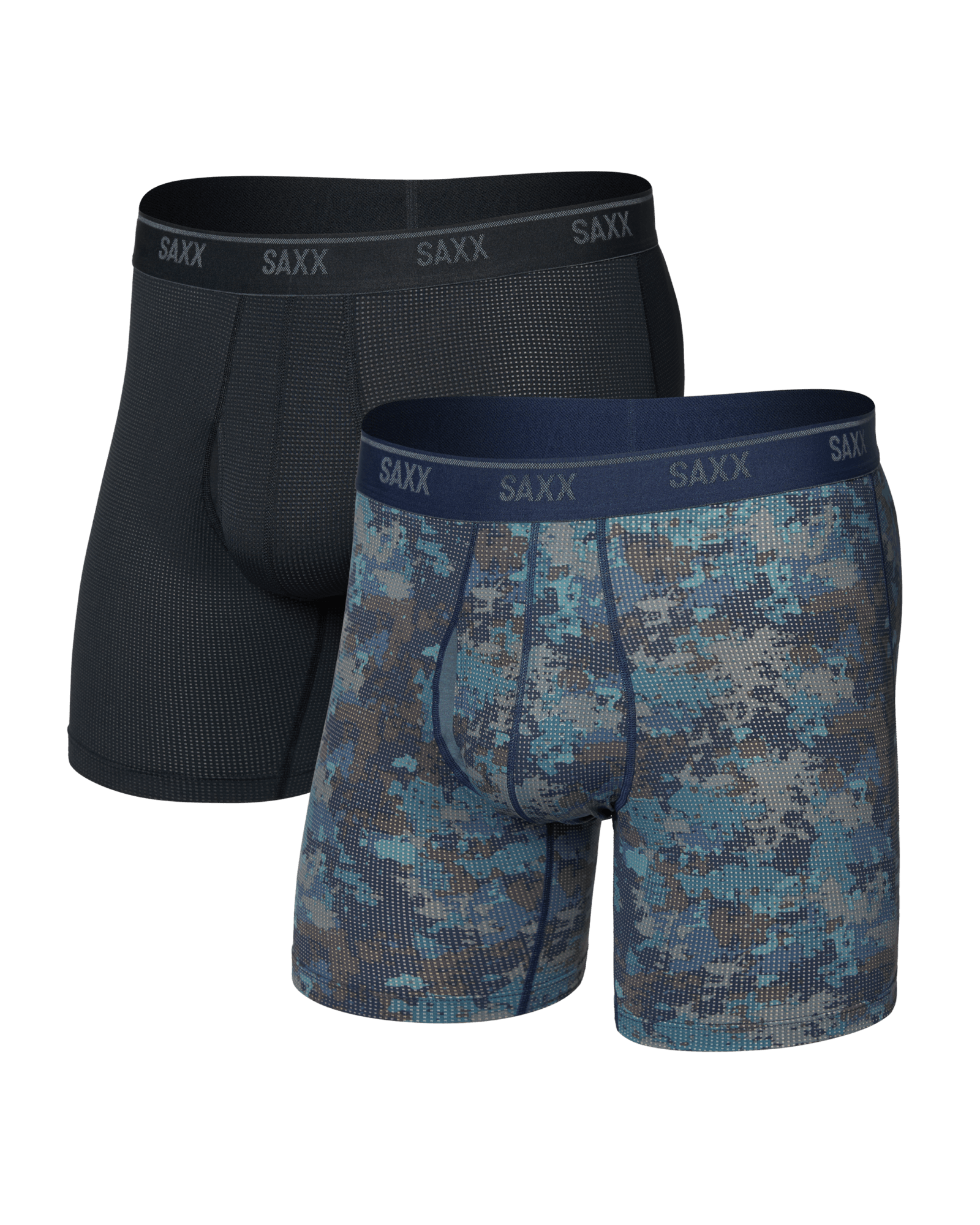 Front of Quest Quick-Dry Mesh Boxer Brief Fly 2 Pack in Matrix Camo/Black