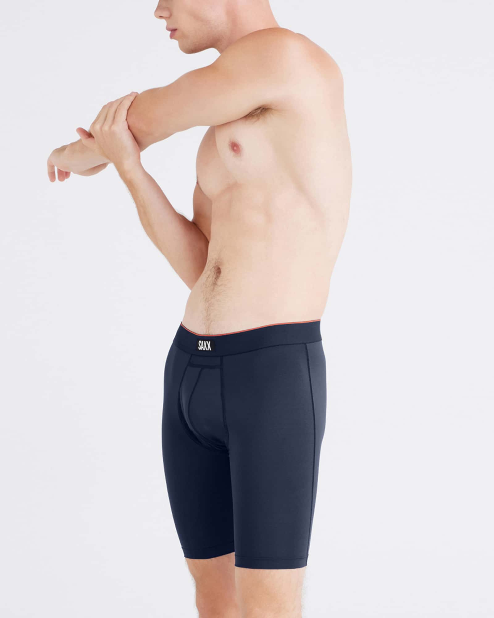 Front - Model wearing Multi-Sport Mesh Long Boxer Brief Fly 2Pk in Navy/Black