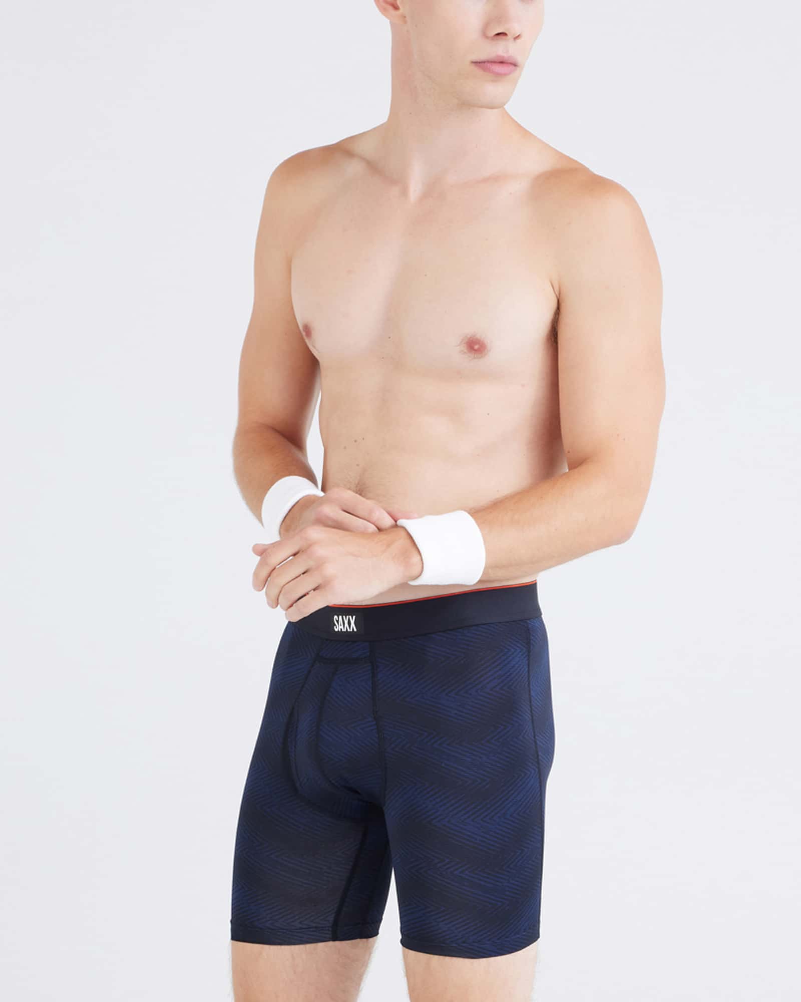 Front - Model wearing Multi-Sport Mesh Boxer Brief Fly 2Pk in Full Tilt Chevron/Black