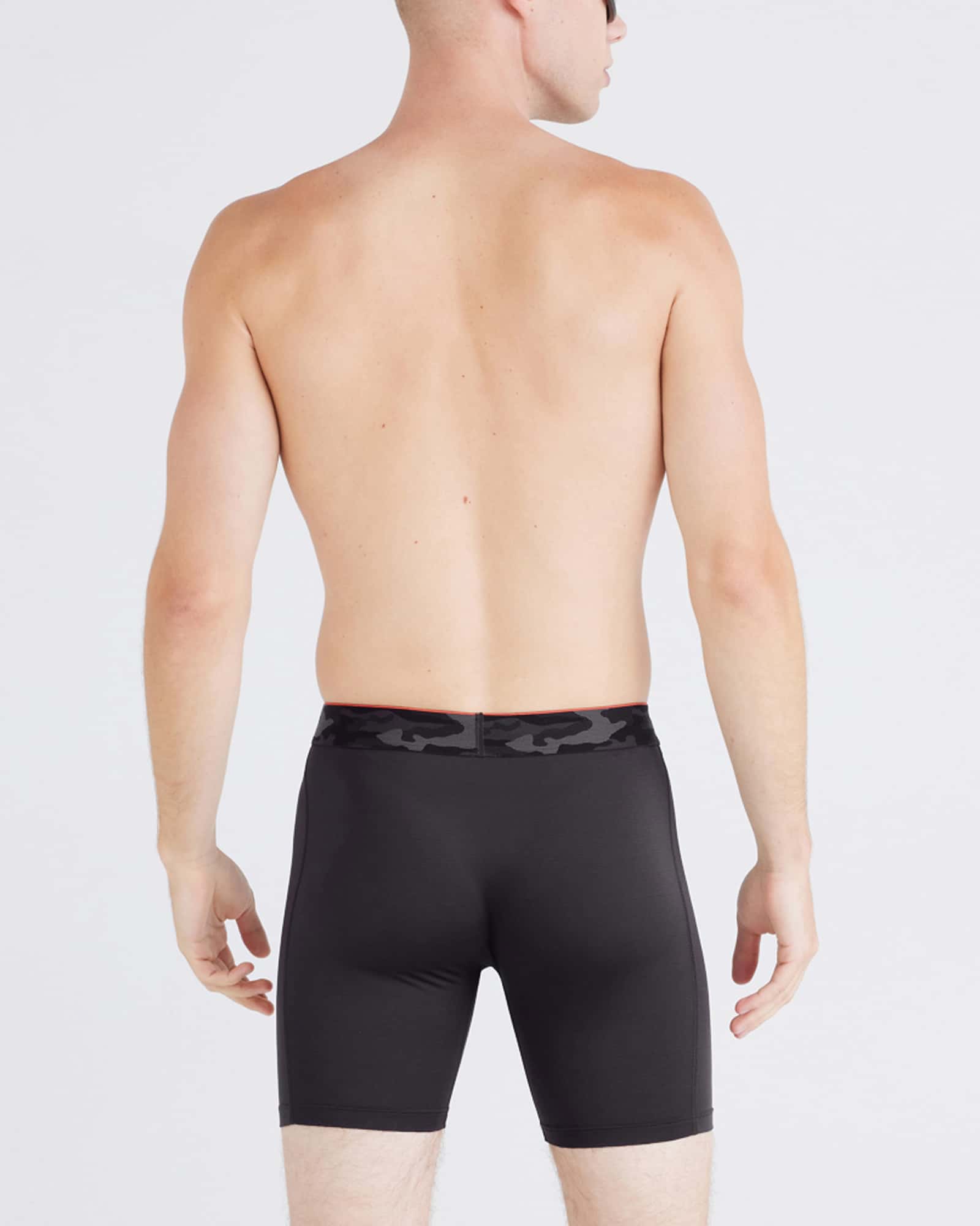 Back - Model wearing Multi-Sport Mesh Boxer Brief Fly 2Pk in Remote Camo Waistband/Black