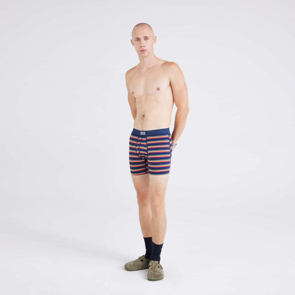 Front - Model wearing Vibe Super Soft (2 Pack) Boxer Brief in Field Stripe/Navy