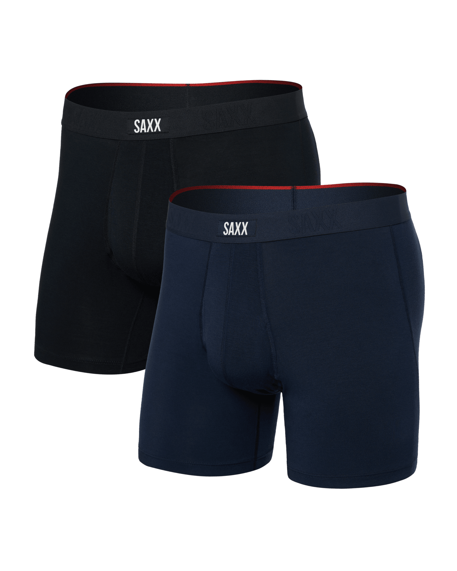 Front of Vibe Xtra Soft Comfort Boxer Brief Fly 2 Pack in Black/Navy