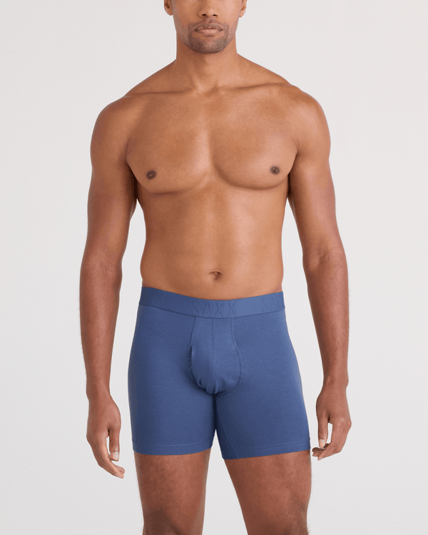 Front - Model wearing DropTemp Cooling Cotton Boxer Brief Fly 3 Pack in Red/Indigo/Dark Ink