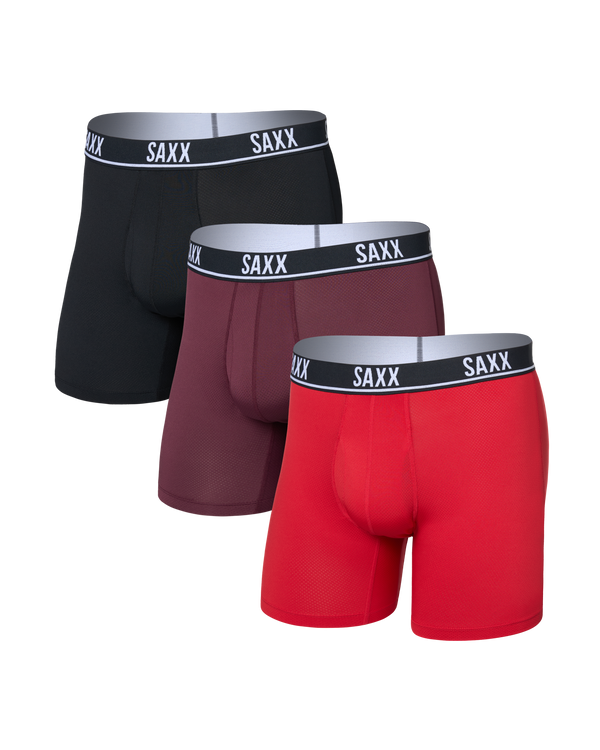 Front of Essential Performance Mesh Boxer Brief (3 Pack) in Classic Red/Maroon/Black