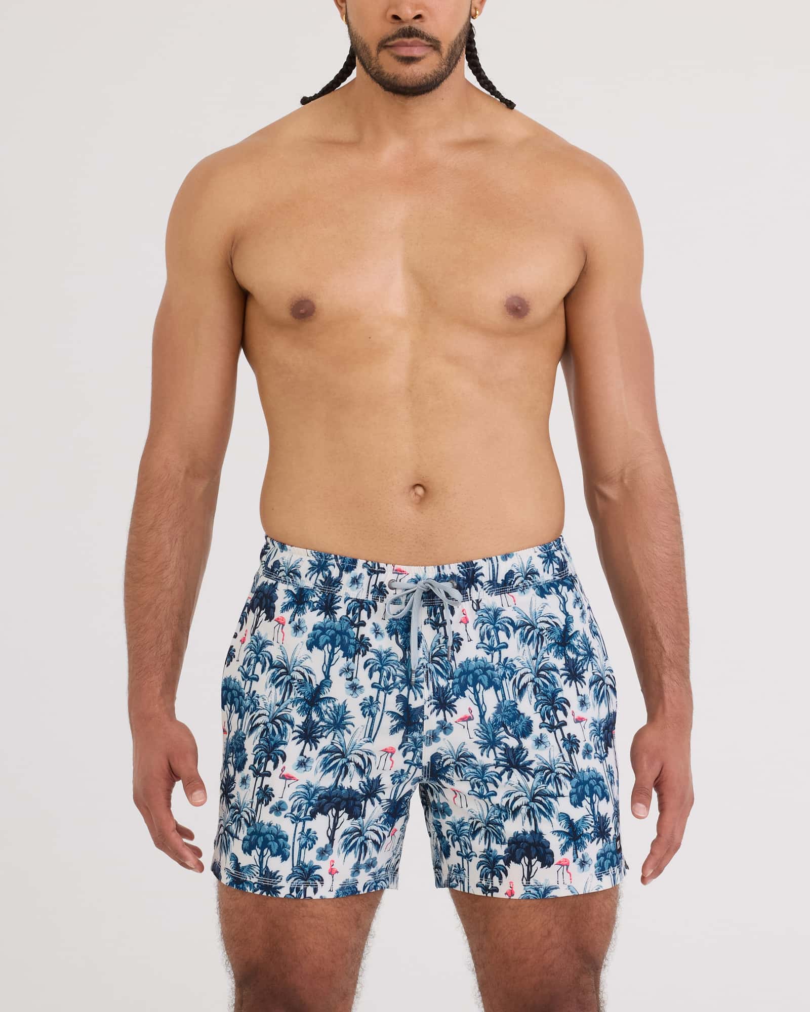 Front - Model wearing Oh Buoy 2N1 Volley 5" in Palm Mix-White Sand