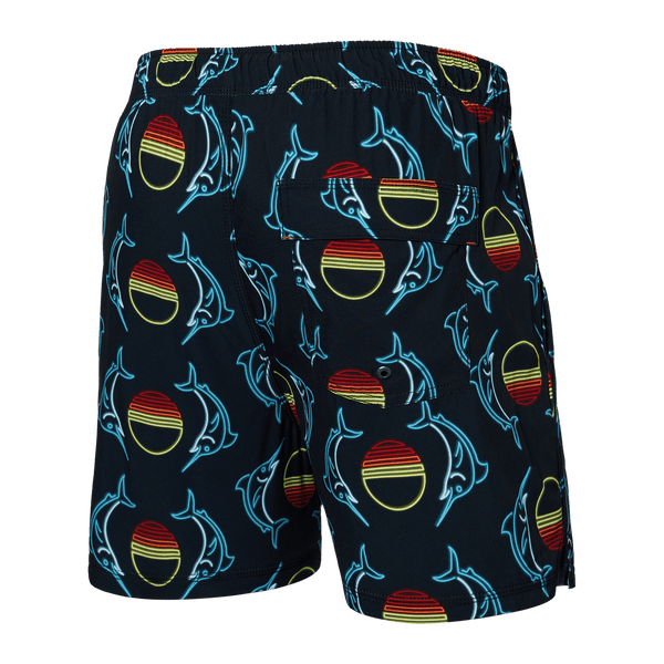 Back of Oh Buoy 2N1 Swim Trunk 5" in Sunset Crest- Black