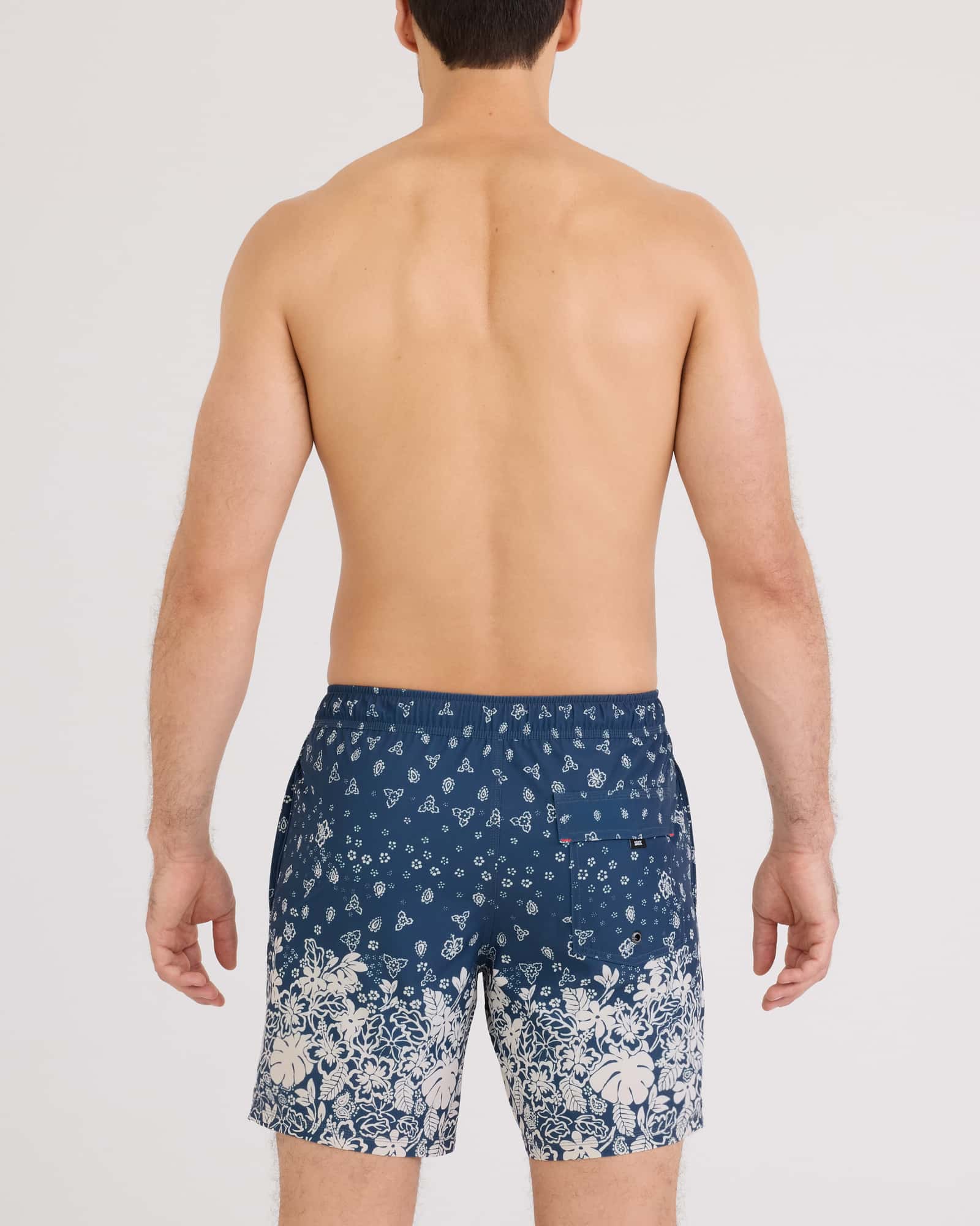 Back - Model wearing Oh Buoy 2N1 Volley 7" in Bandana Tropic-Indigo