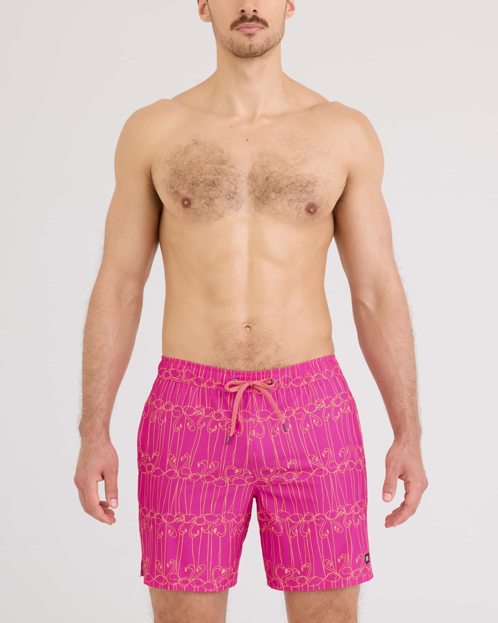 Front - Model wearing Oh Buoy 2N1 Volley 7" in Flamingo Ink-Fuchsia