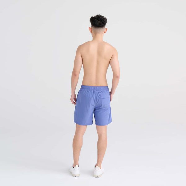 Back - Model wearing Oh Buoy 2N1 Swim Trunk 7" in Marlin