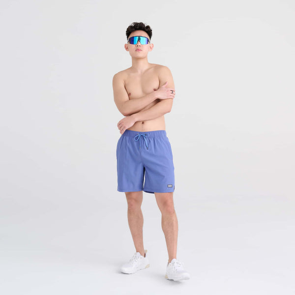 Front - Model wearing Oh Buoy 2N1 Swim Trunk 7" in Marlin