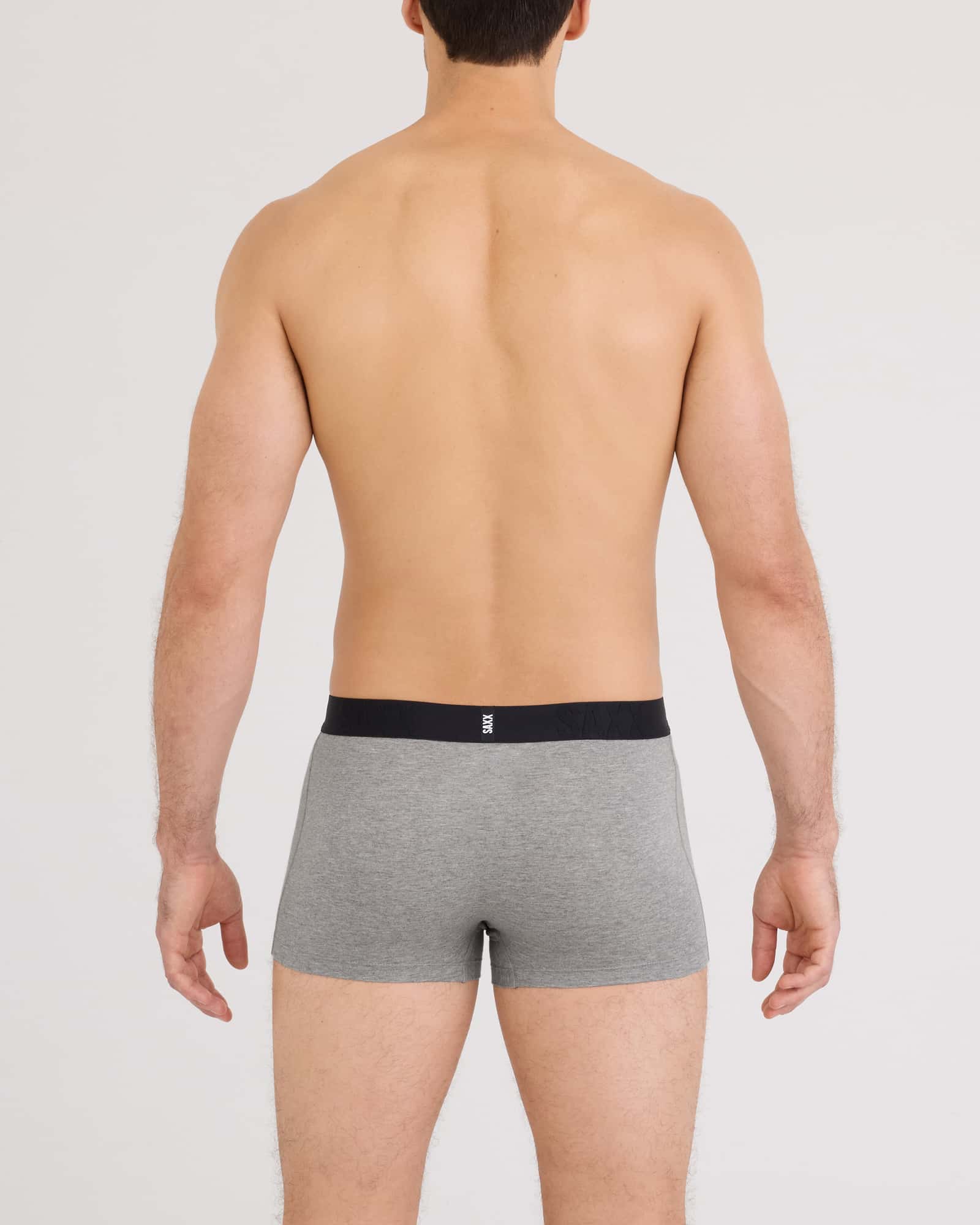 Back - Model wearing Droptemp Cooling Cotton Trunk Fly in Dark Grey Heather