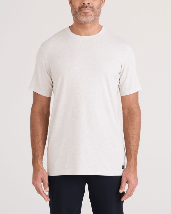 Front - Model wearing DropTemp Cooling Cotton Tee in Steel Heather