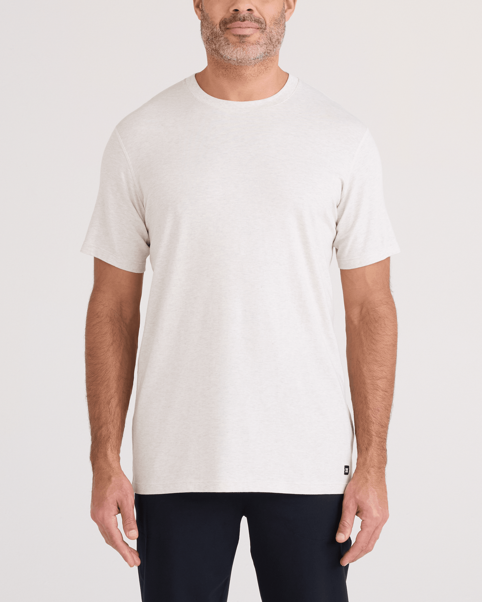 Front - Model wearing DropTemp Cooling Cotton Tee in Steel Heather