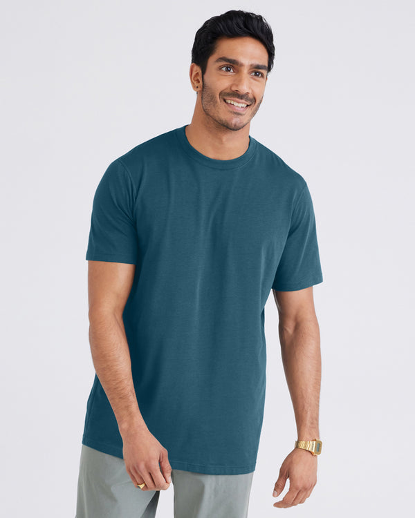 Front - Model wearing Droptemp® Cooling Cotton Short Sleeve Crew in Storm
