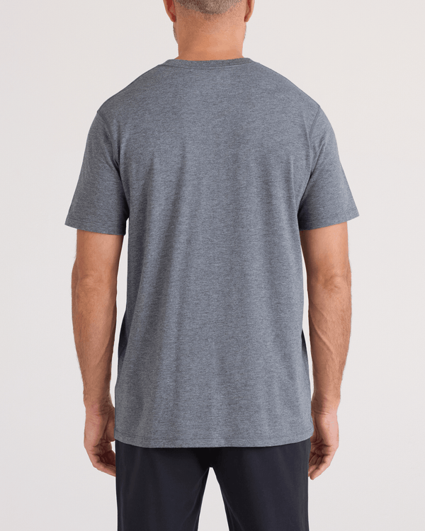 Back - Model wearing DropTemp Cooling Cotton Tee in Turbulence Heather