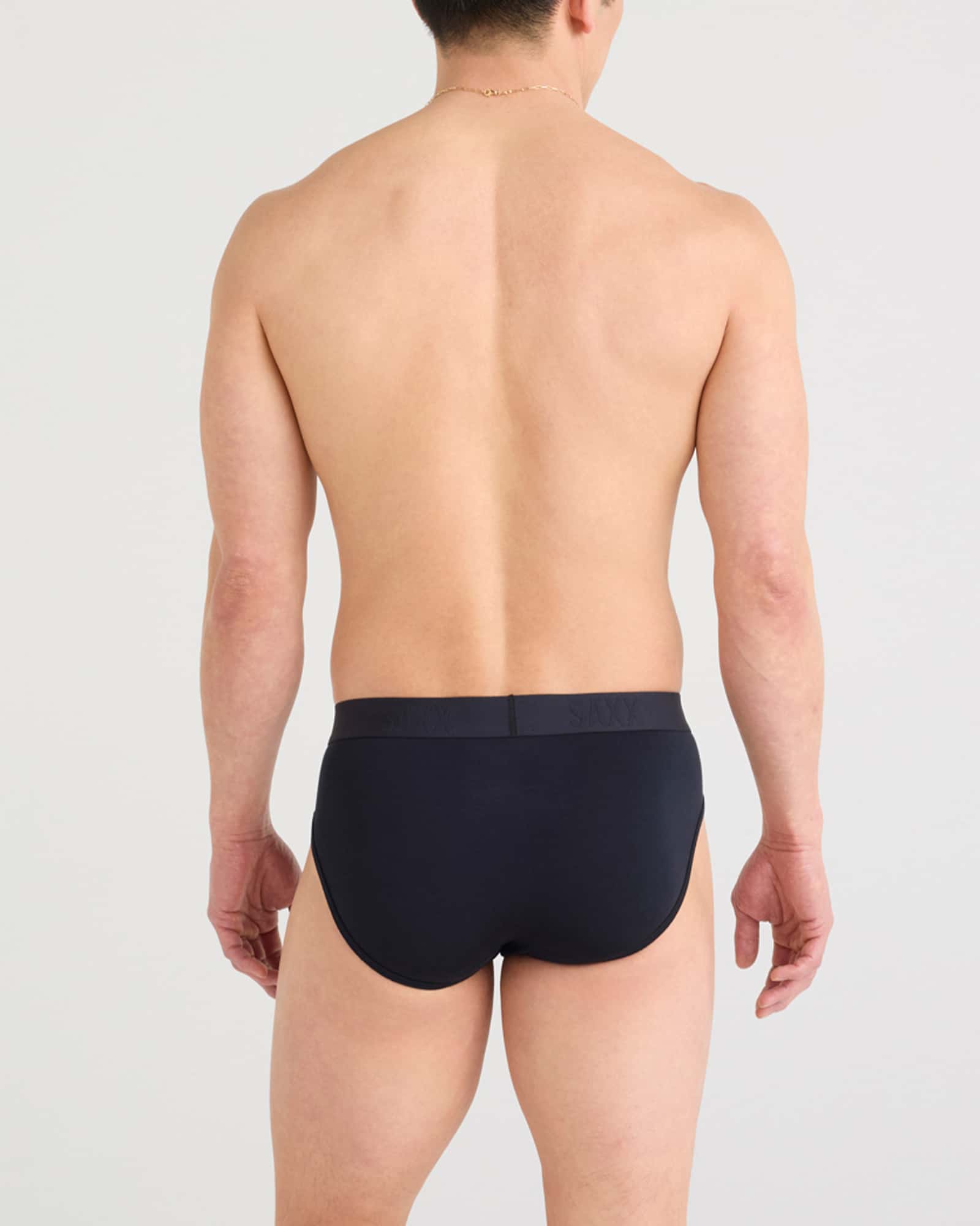 Back - Model wearing Vibe Xtra Brief Fly in Black