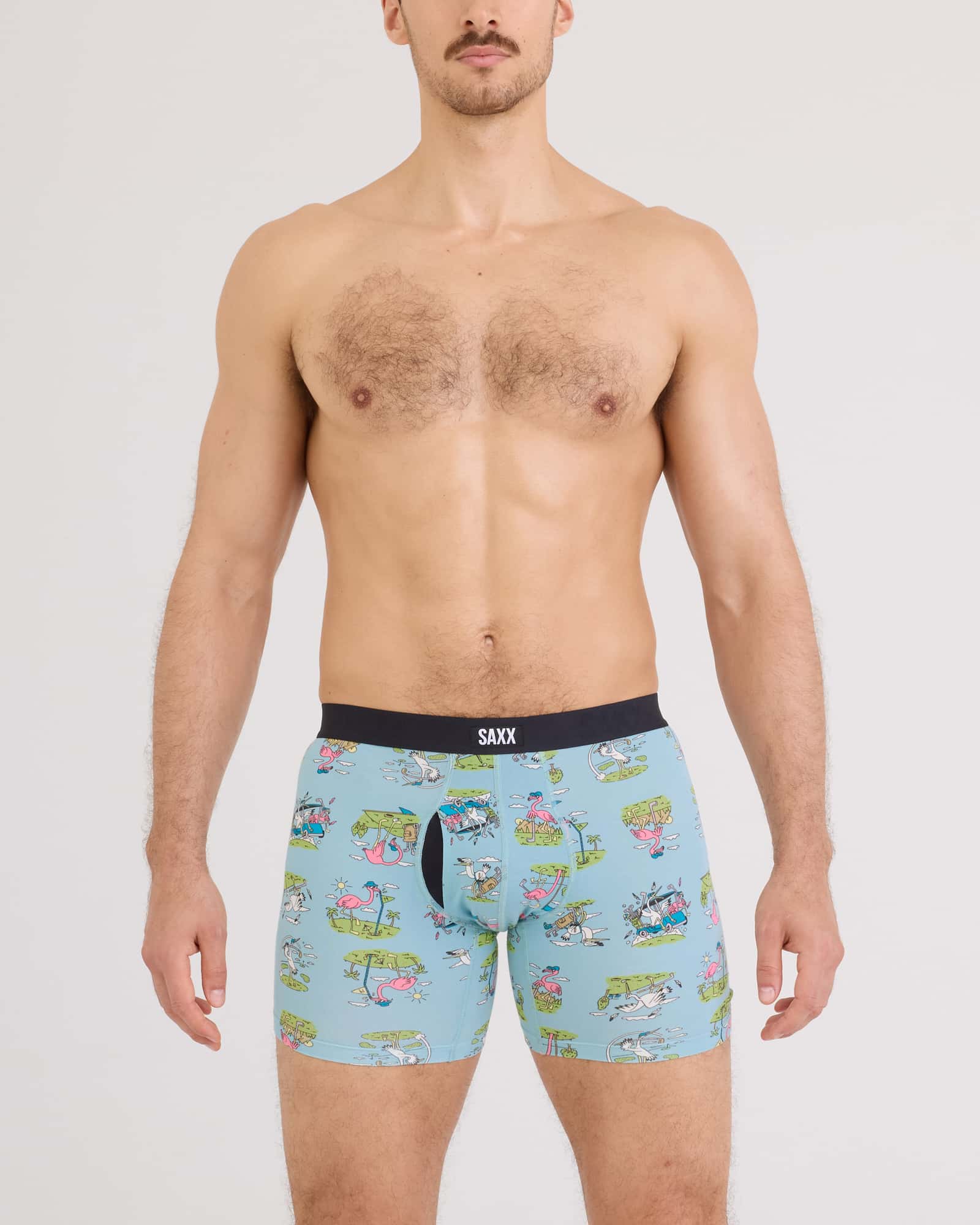 Front - Model wearing Vibe Xtra Soft Comfort Boxer Brief Fly in Birdie