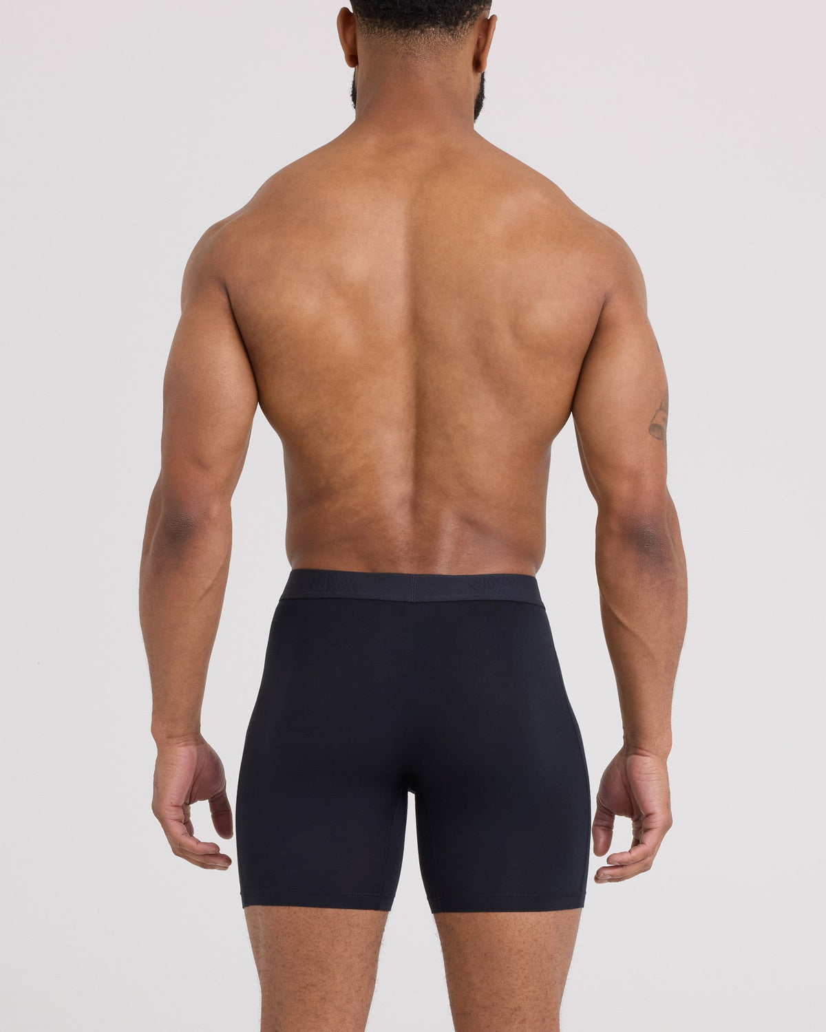 Back - Model wearing Vibe Xtra Boxer Brief Fly 2Pk in Black