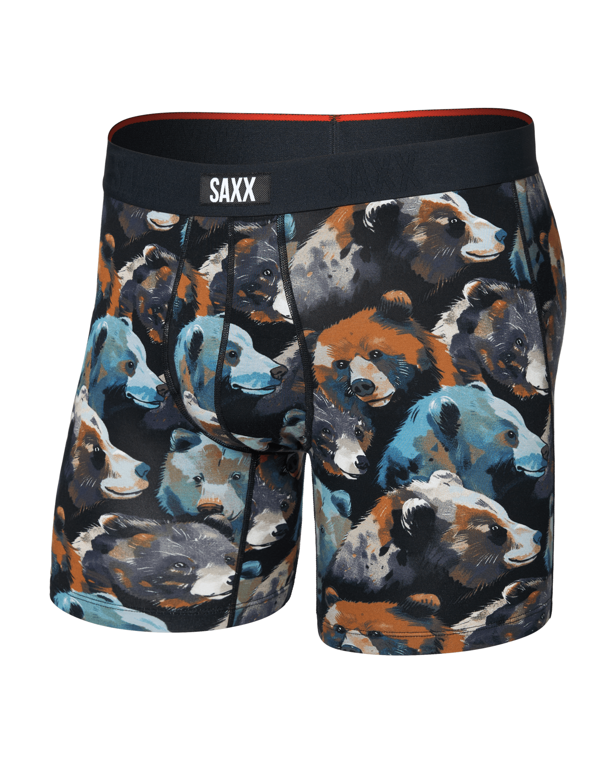 Front of Vibe Xtra Soft Comfort Boxer Brief Fly in Beartastic-Black
