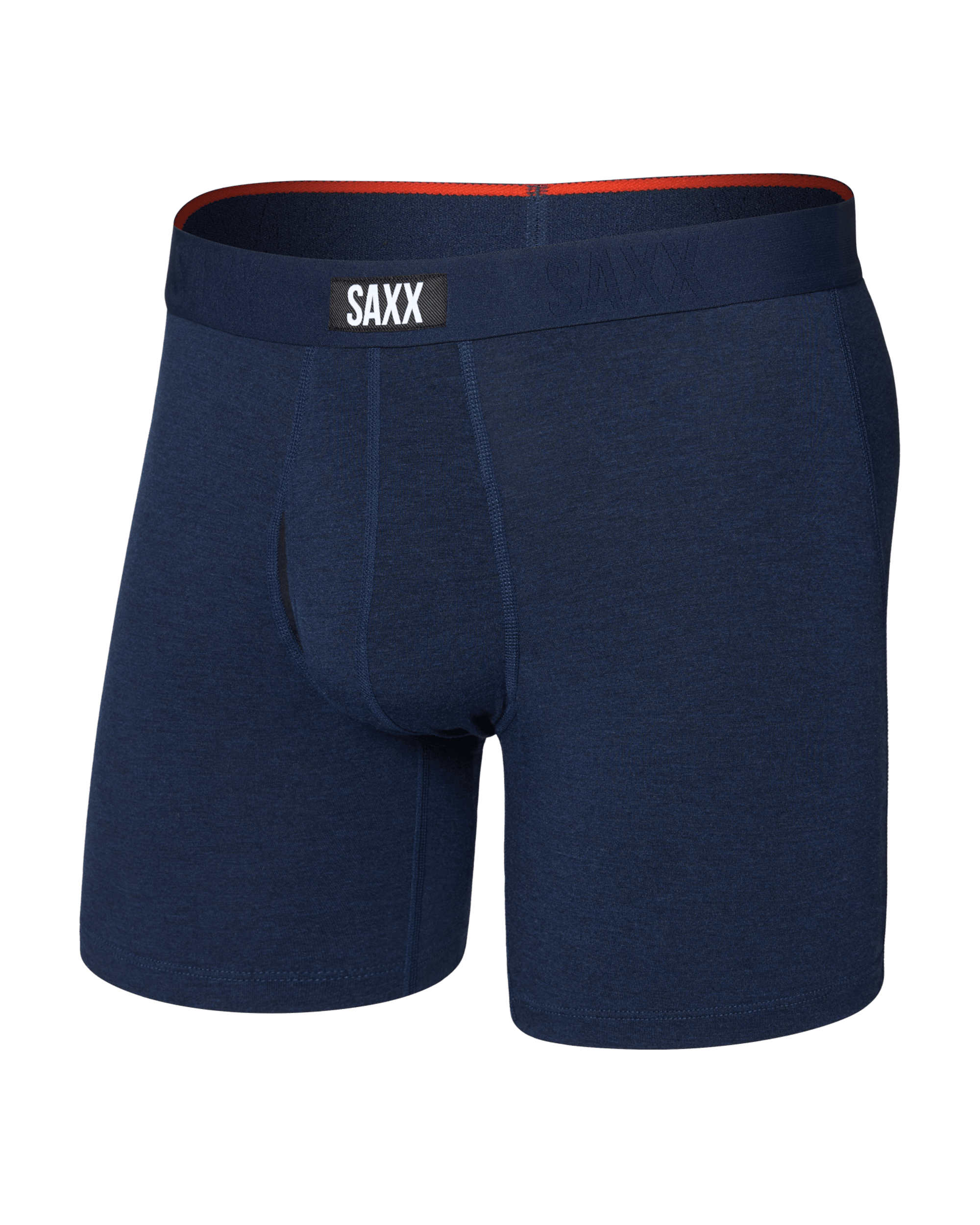 Front of Vibe Xtra Soft Comfort Boxer Brief Fly in Dark Navy Heather