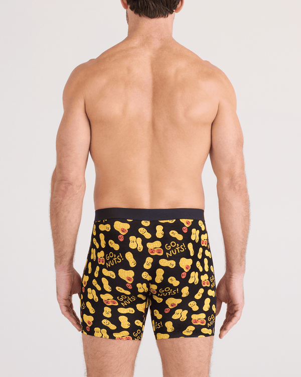 Back - Model wearing Vibe Xtra Soft Comfort Boxer Brief Fly in Go Nuts-Black