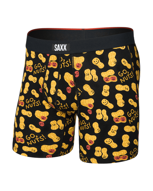 Front of Vibe Xtra Soft Comfort Boxer Brief Fly in Go Nuts-Black