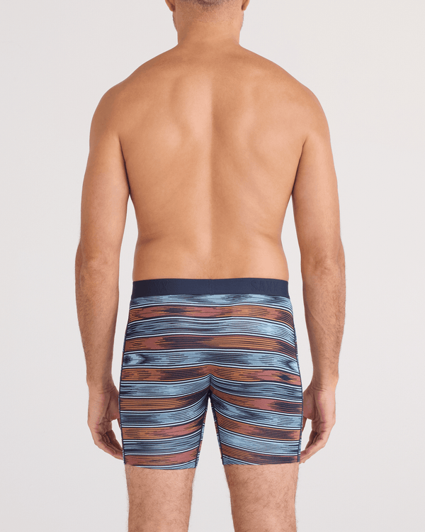 Back - Model wearing Vibe Xtra Soft Comfort Boxer Brief Fly in Ikat Stripe-Multi
