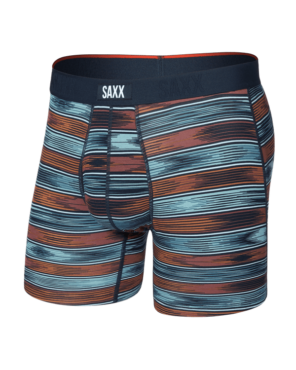Front of Vibe Xtra Soft Comfort Boxer Brief Fly in Ikat Stripe-Multi