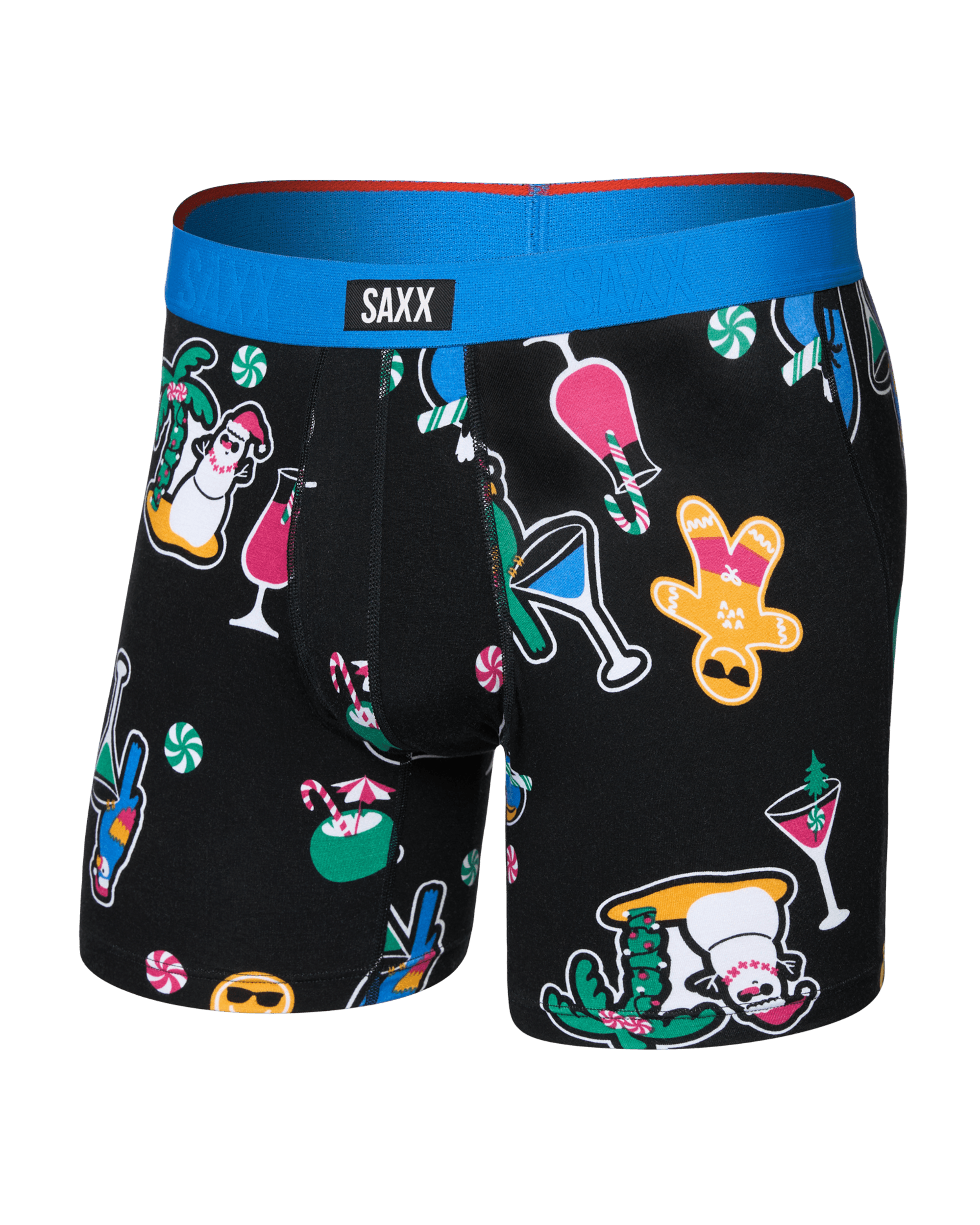 Front of Vibe Xtra Soft Comfort Boxer Brief Fly in Island Holiday-Black