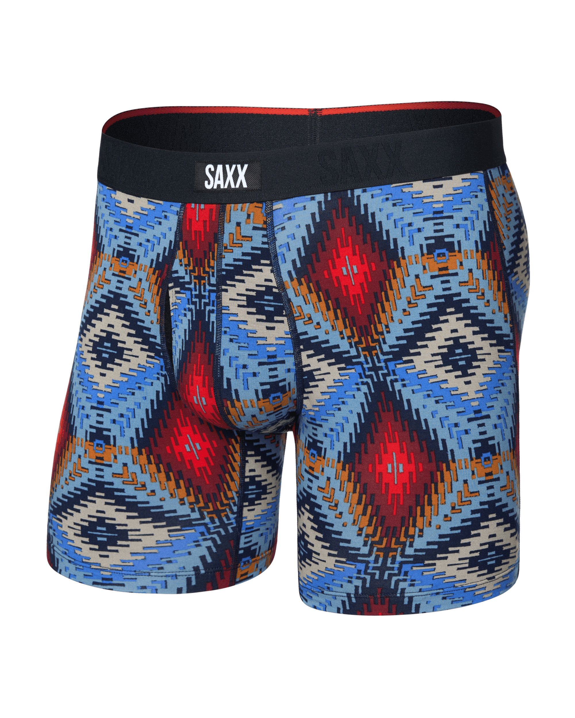 Front of Vibe Xtra Soft Comfort Boxer Brief Fly in Mesa Mosaic-Multi