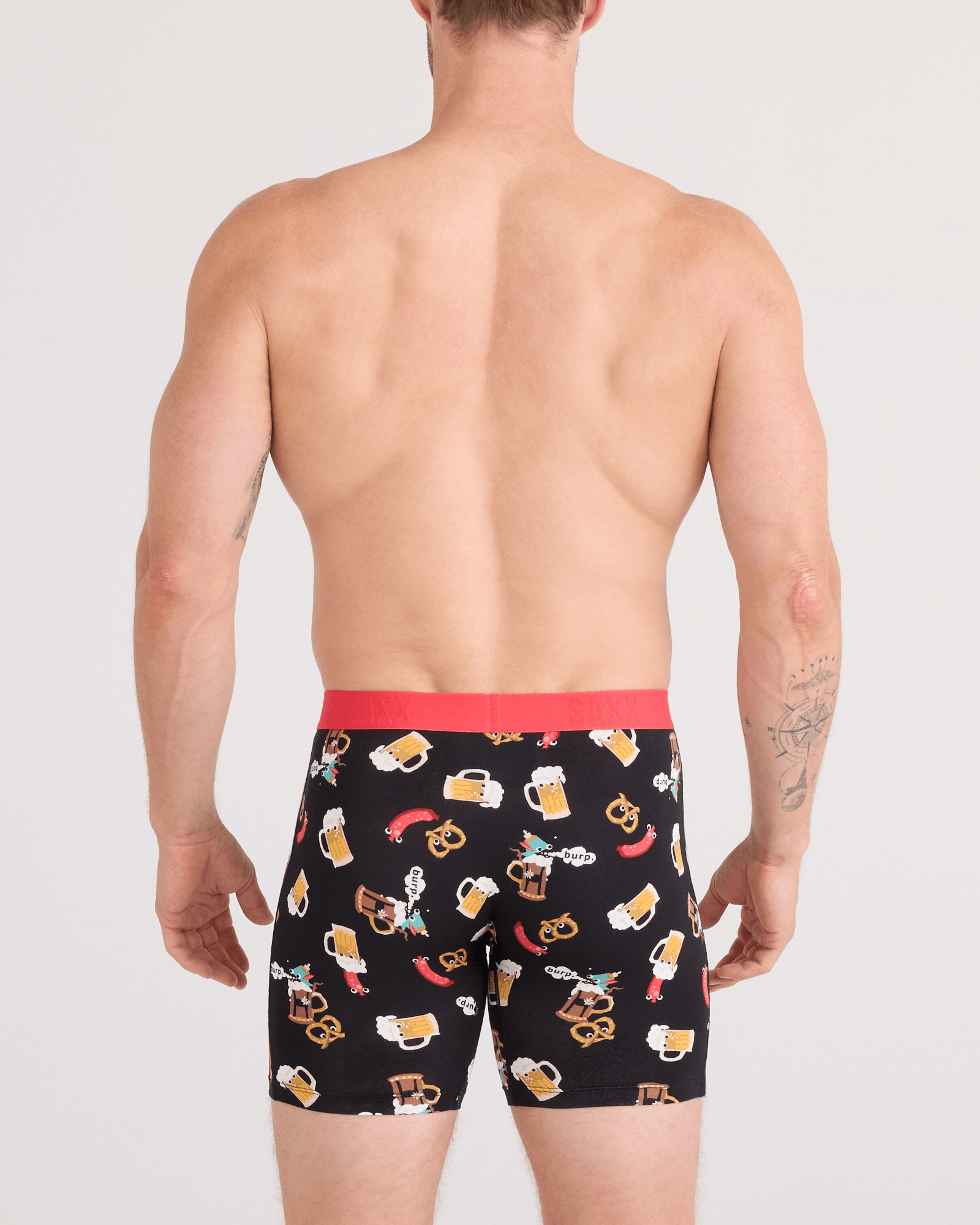 Back - Model wearing Vibe Xtra Soft Comfort Boxer Brief Fly in Oktober Brats-Black