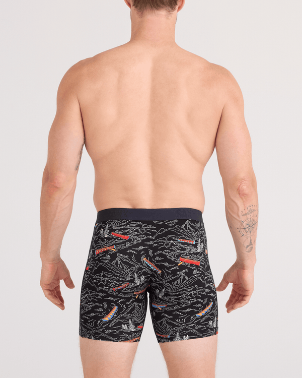 Back - Model wearing Vibe Xtra Soft Comfort Boxer Brief Fly in Rivers Bend-Black